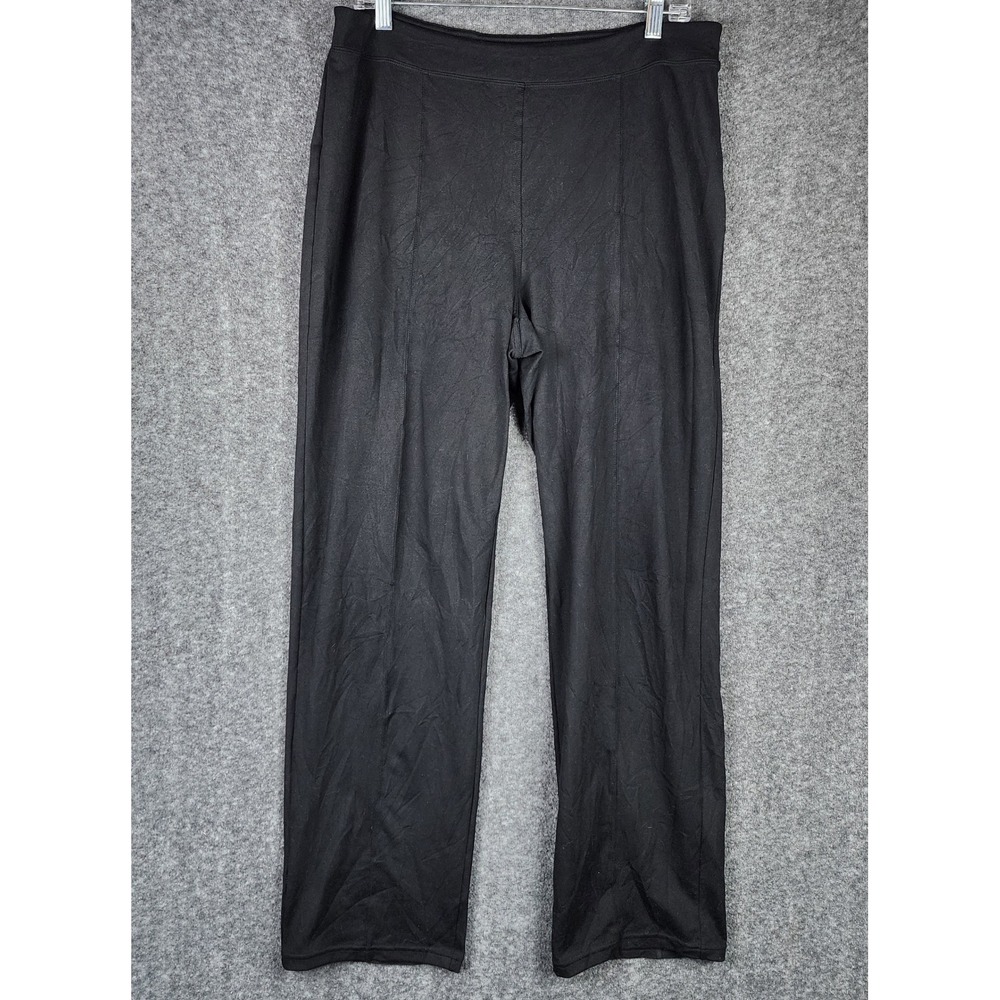 JM Collection‎ Wide Leg Pants Women Medium Black Flat Front Seam Detail Stretch